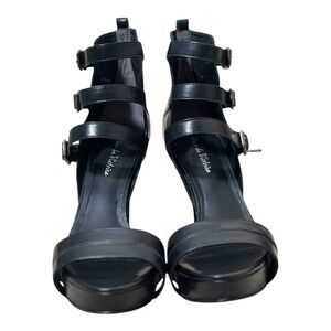 Pour la Victoire Black Leather Triple Buckle Platform Stiletto Heels Size  9‎